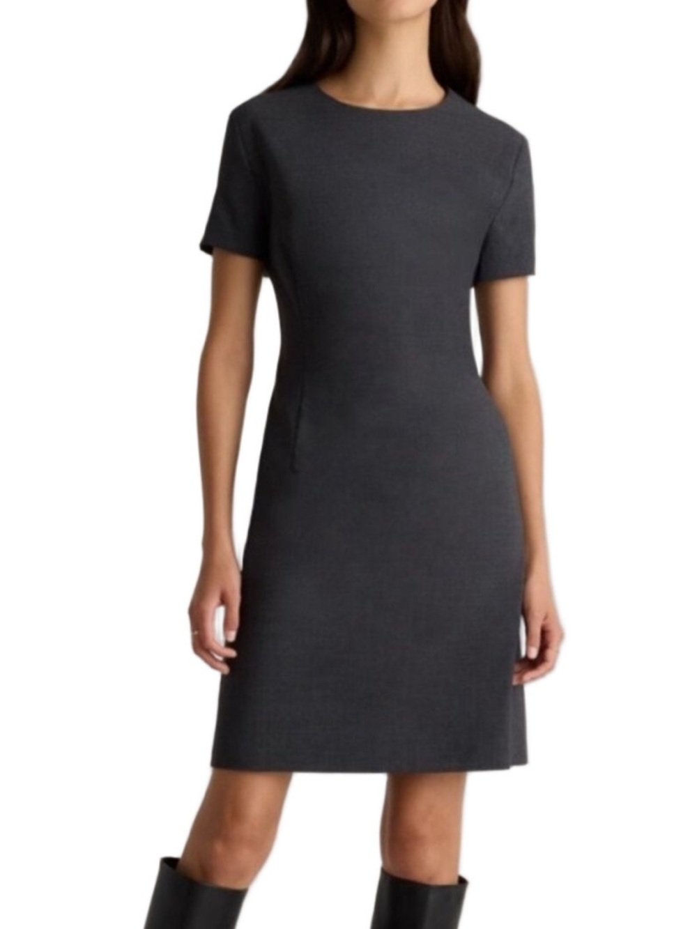 Quince NEW Italian Wool Short Sleeve Dress in Coal Melange